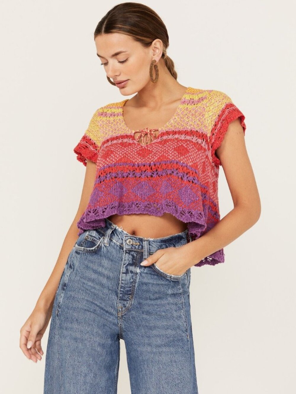 Free People Lily Sweater Tee - Multi Stripe - Size Small